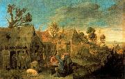 Adriaen Brouwer Village Scene with Men drinking painting